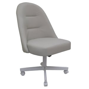 Pemberly Row Swivel Metal Dining Caster Chair in Ocean Beige Vinyl White Base