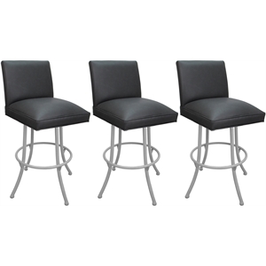 Pemberly Row Set of 3 Extra Tall Swivel Metal Stools in Gray Vinyl White