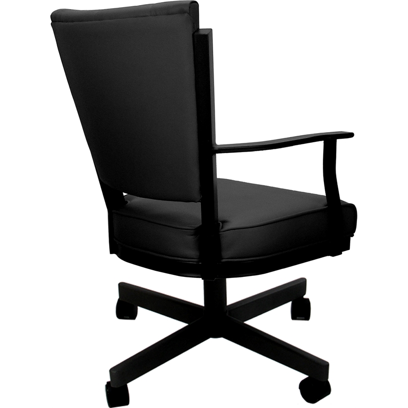 Pemberly Row Leather Dining Caster Chair with Swivel Tilt in Black on Black