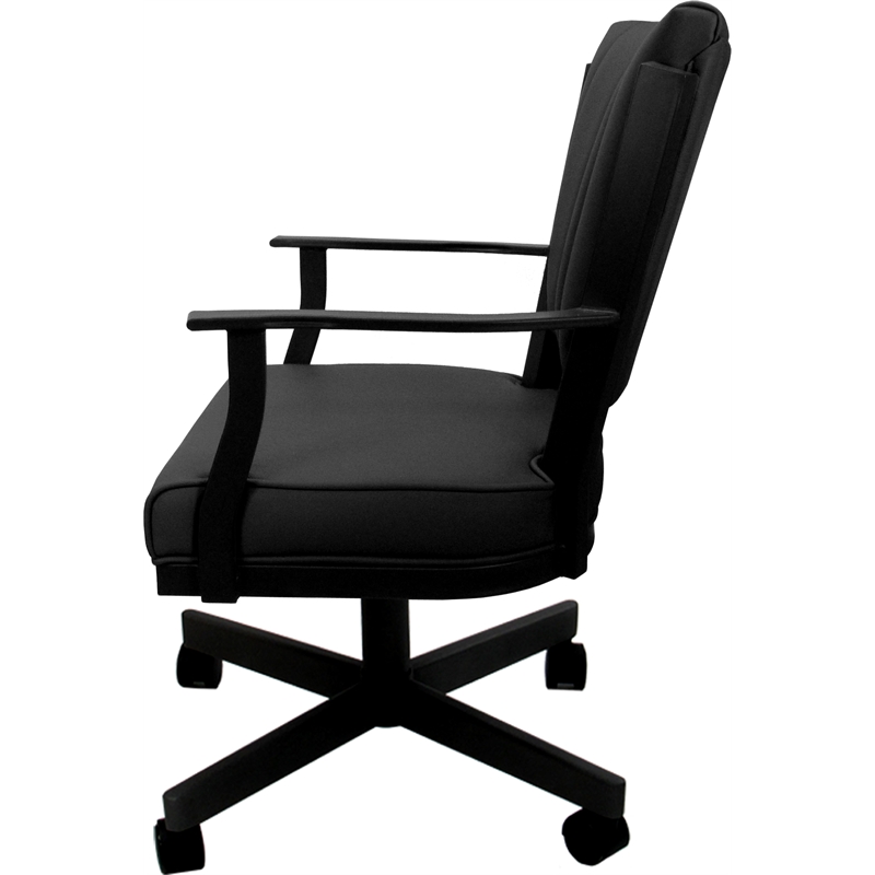 Pemberly Row Leather Dining Caster Chair with Swivel Tilt in Black on Black