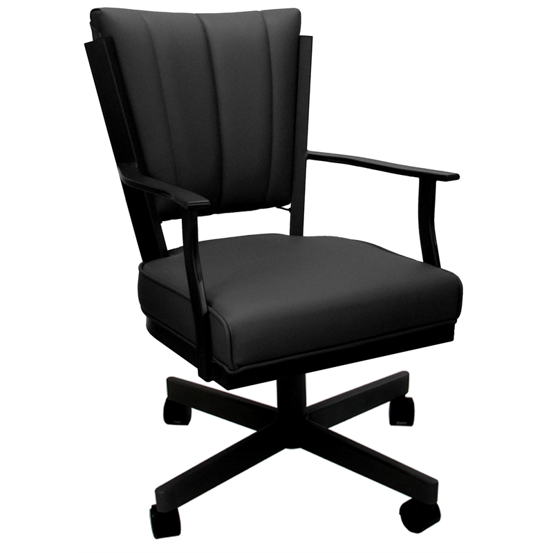 Pemberly Row Leather Dining Caster Chair with Swivel Tilt in Black on Black