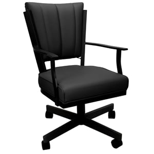Pemberly Row Leather Dining Caster Chair with Swivel Tilt in Black on Black