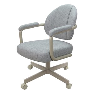 Pemberly Row Swivel Dining Caster Chair in Hemsath Slate Fabric Beige Metal