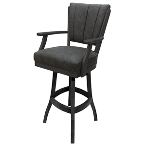 Pemberly Row Wood Swivel Counter 26&quot Stool with Arms in Elk Charcoal Dark Gray