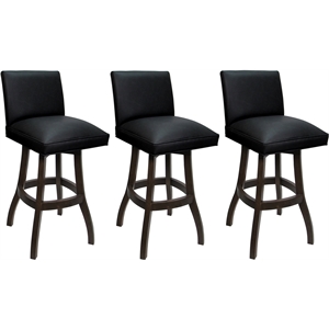 Pemberly Row Set of 3 Swivel Wood Bar Stools 30&quot in Black Vinyl Dark Walnut
