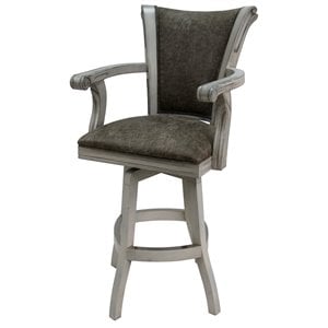Pemberly Row 30&quot Swivel Solid Wood Bar Stool with Full Back in P-Poloma Gray