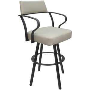Pemberly Row Swivel Extra Tall 34&quot Metal Stool in Ocean Beige Vinyl Gray