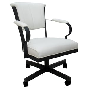 Pemberly Row Swivel Caster Dining Chair in White Vinyl in Black Metal