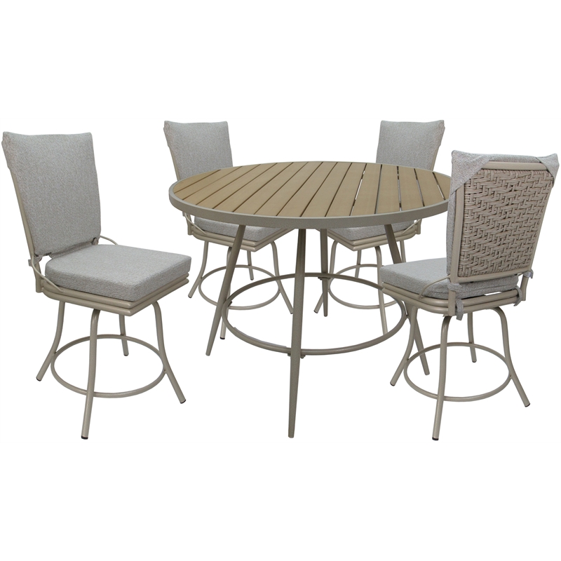 Pemberly Row Outdoor Indoor Patio Dining Set without Arms in White Linen Beige