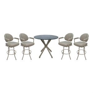 Pemberly Row Crackle Glass Metal Pub Set 30&quot Swivel Bar Stools Drift Beige