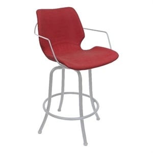 Pemberly Row Swivel Extra Tall Metal Bar Stool 34&quot in Red Vinyl White Frame