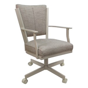 Pemberly Row Swivel Metal Dining Caster Chair in Hemsath Driftwood Fabric Beige