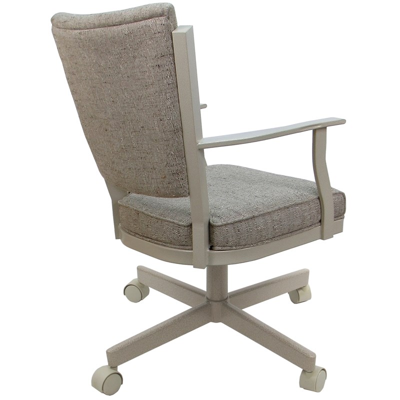 Pemberly Row Swivel Metal Dining Caster Chair in Hemsath Driftwood Fabric Beige