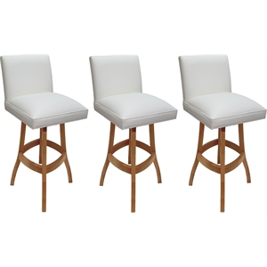 Pemberly Row Set of 3 Swivel Wood Bar Stools 30&quot Seat in White Vinyl in Honey
