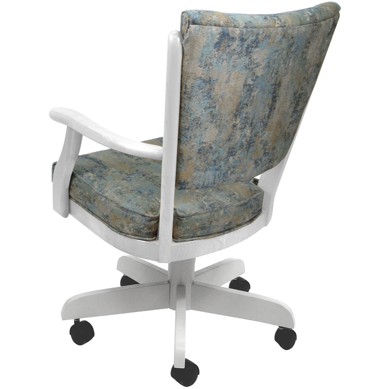Pemberly Row Caster Solid Wood Dining Chair in Poet Sky Blue Fabric in White