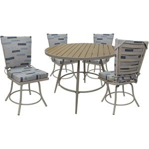 Pemberly Row Outdoor or Indoor Patio Dining Set in Blue Beige Fabric in Beige