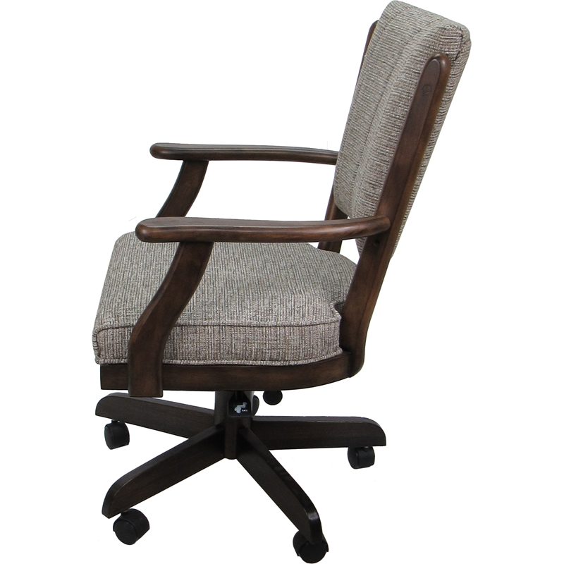 Pemberly Row Caster Wood Dining Chair in Jetty June Tan Fabric Walnut Frame