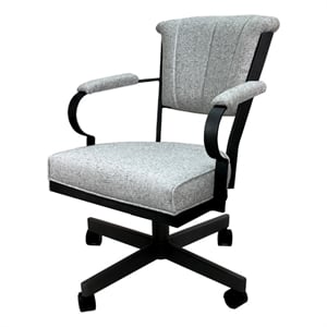 Pemberly Row Swivel Fabric/Metal Caster Dining Chair in Slate/Black