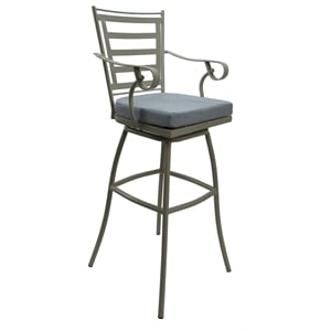 Pemberly Row Outdoor/Indoor Swivel Counter Stool 26&quot Arms in Blue Fabric Beige