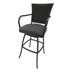 Pemberly Row Indoor/Outdoor Counter 26&quot Kitchen Bar Stool Brown Frame Gray Linen