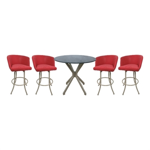 Pemberly Row Crackle Glass Metal Pub Set 30&quot Swivel Bar Stools in Ruby Beige