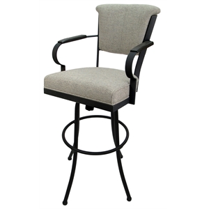 Pemberly Row Extra Tall 34&quot Metal Bar Stool Wood Arm in Ash Fabric in Black