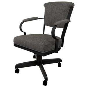 Pemberly Row Swivel Dining Caster Chair Wood Arms and Base in Cocoa Fabric Black