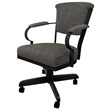 Pemberly Row Swivel Dining Caster Chair Wood Arms and Base in Cocoa Fabric Black