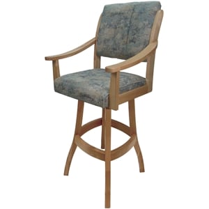 Pemberly Row Solid Wood Bar Stool 30&quot Seat in Poet Sky Blue Fabric on Natural