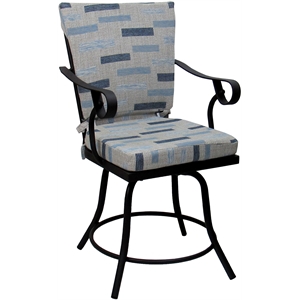 Pemberly Row Outdoor/Indoor Patio Dining Chair in B-W Blue Beige Fabric Black