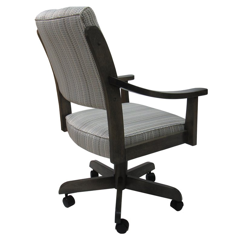 Pemberly Row Swivel Wood Dining Caster Chair in Natural Fun Cream Fabric Gray