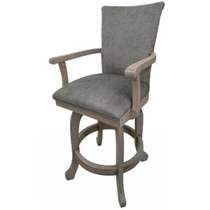 Pemberly Row 30&quot Swivel Wood Bar Stool with Arms in Trendy Pewter
