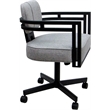 Pemberly Row Swivel Metal Dining Caster Chair in Slate Fabric Black Frame