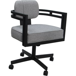 Pemberly Row Swivel Metal Dining Caster Chair in Slate Fabric Black Frame