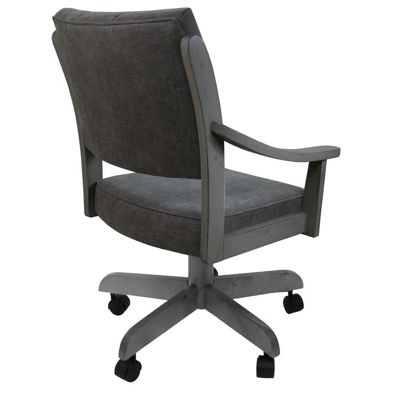 Pemberly Row Caster Solid Wood Dining Chair in NW Elk Charcoal Fabric in Grey