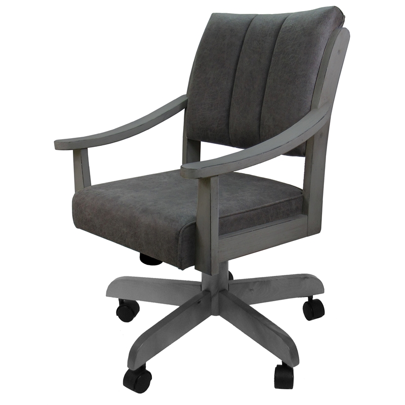 Pemberly Row Caster Solid Wood Dining Chair in NW Elk Charcoal Fabric in Grey