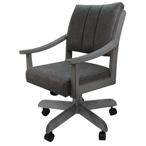 Pemberly Row Caster Solid Wood Dining Chair in NW Elk Charcoal Fabric in Grey