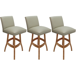 Pemberly Row Set of 3 Extra Tall Swivel Wood Stools 34&quot in Beige Vinyl in Honey