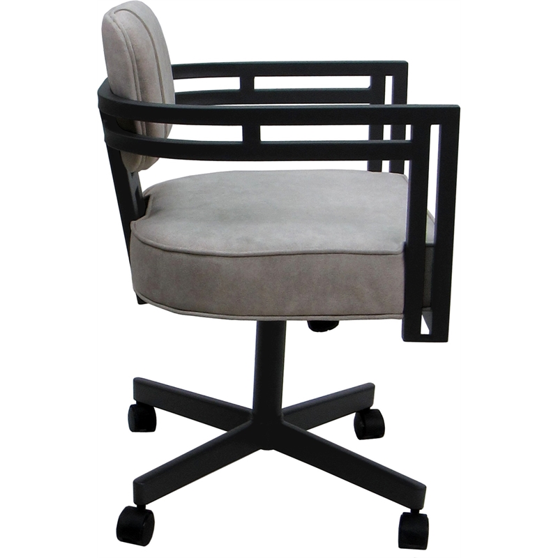 Pemberly Row Swivel Metal Dining Caster Chair in Stucco Stone Fabric Gray