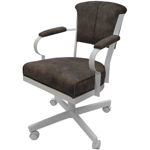 Pemberly Row Swivel Tilt Metal Caster Chair in Tobacco Brown Fabric White Frame