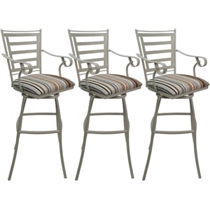 Pemberly Row Set of 3 Outdoor Indoor Bar Stool 30&quot with Arms in Nutmeg Fabric