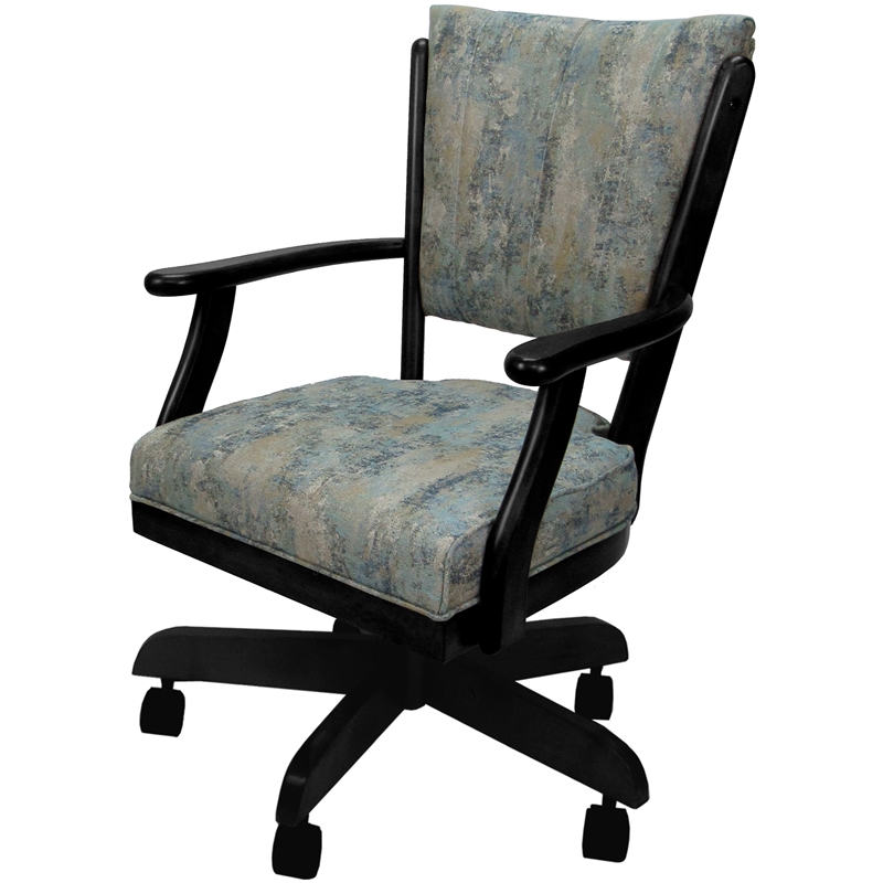 Pemberly Row Caster Solid Wood Dining Chair Swivel Tilt in Sky Blue Fabric Black