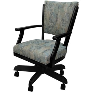 Pemberly Row Caster Solid Wood Dining Chair Swivel Tilt in Sky Blue Fabric Black