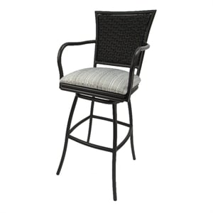 Pemberly Row Indoor Outdoor Bar Stool 30&quot Seat in Cream Fabric Brown Metal Frame