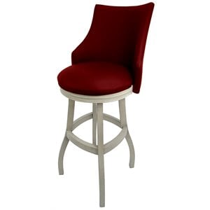 Pemberly Row 34&quot Swivel Wood Extra Tall Bar Stool with Full Back in Red/White