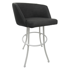 Pemberly Row Swivel Bar Stool 30&quot Seat in Charcoal Vinyl White Metal Base