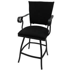 Pemberly Row Swivel Counter 26&quot Bar Stool with Arms in Black Fabric Black Metal