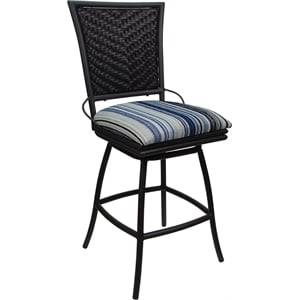 Pemberly Row Outdoor Indoor Counter Stool 26&quot Armless in Blue Fabric Gray Frame