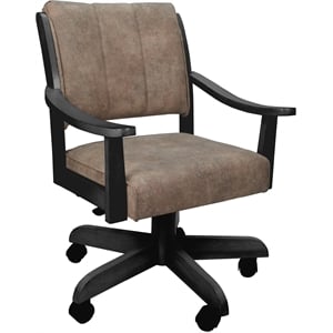 Pemberly Row Limited Edition Caster Wood Dining Chair in Chestnut Fabric Gray