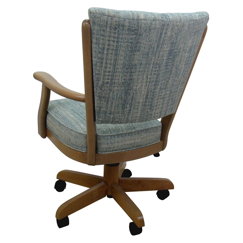 Pemberly Row Caster Solid Wood Dining Chair in Teal Fabric Light Oak Frame